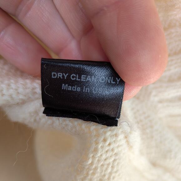 Jenni Kayne Alpaca Sweater M Cream Pullover Wool Slit Open Back Crew Neck Work - Picture 8 of 9